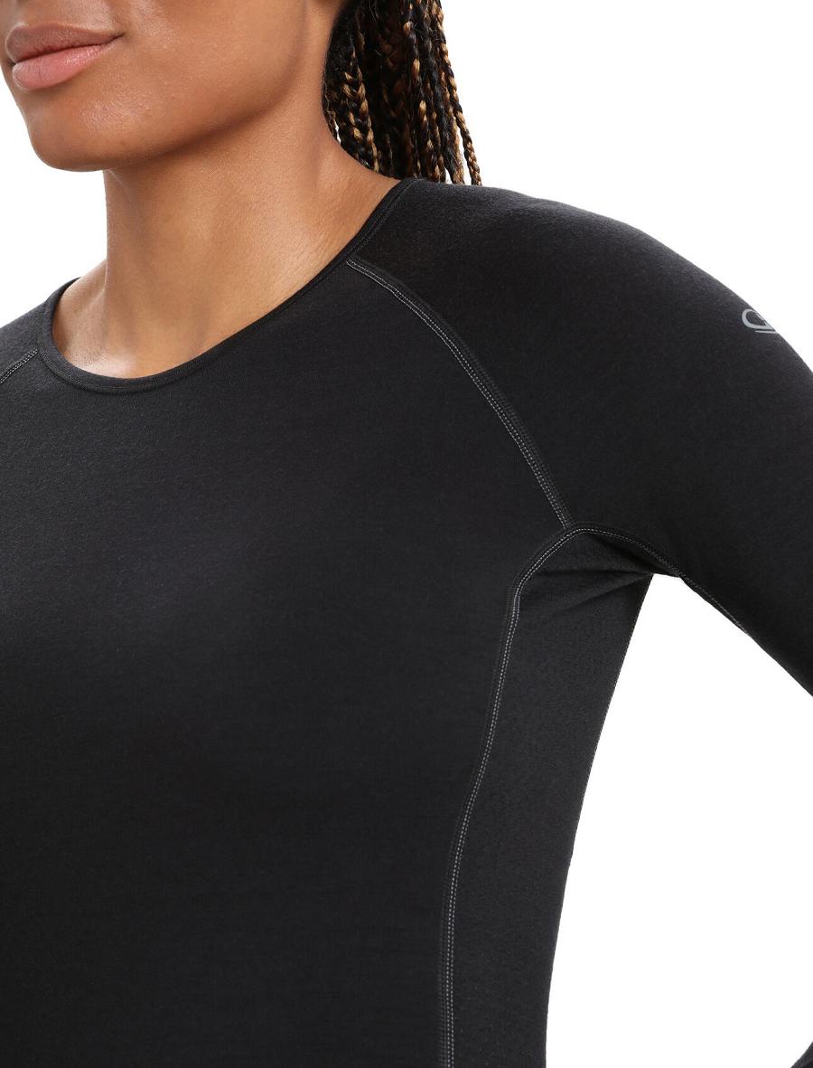 Black Women's Icebreaker BodyfitZone™ Merino 200 Zone Thermal Long Sleeve Crewe Top Base Layers | USA 1859PJJQ